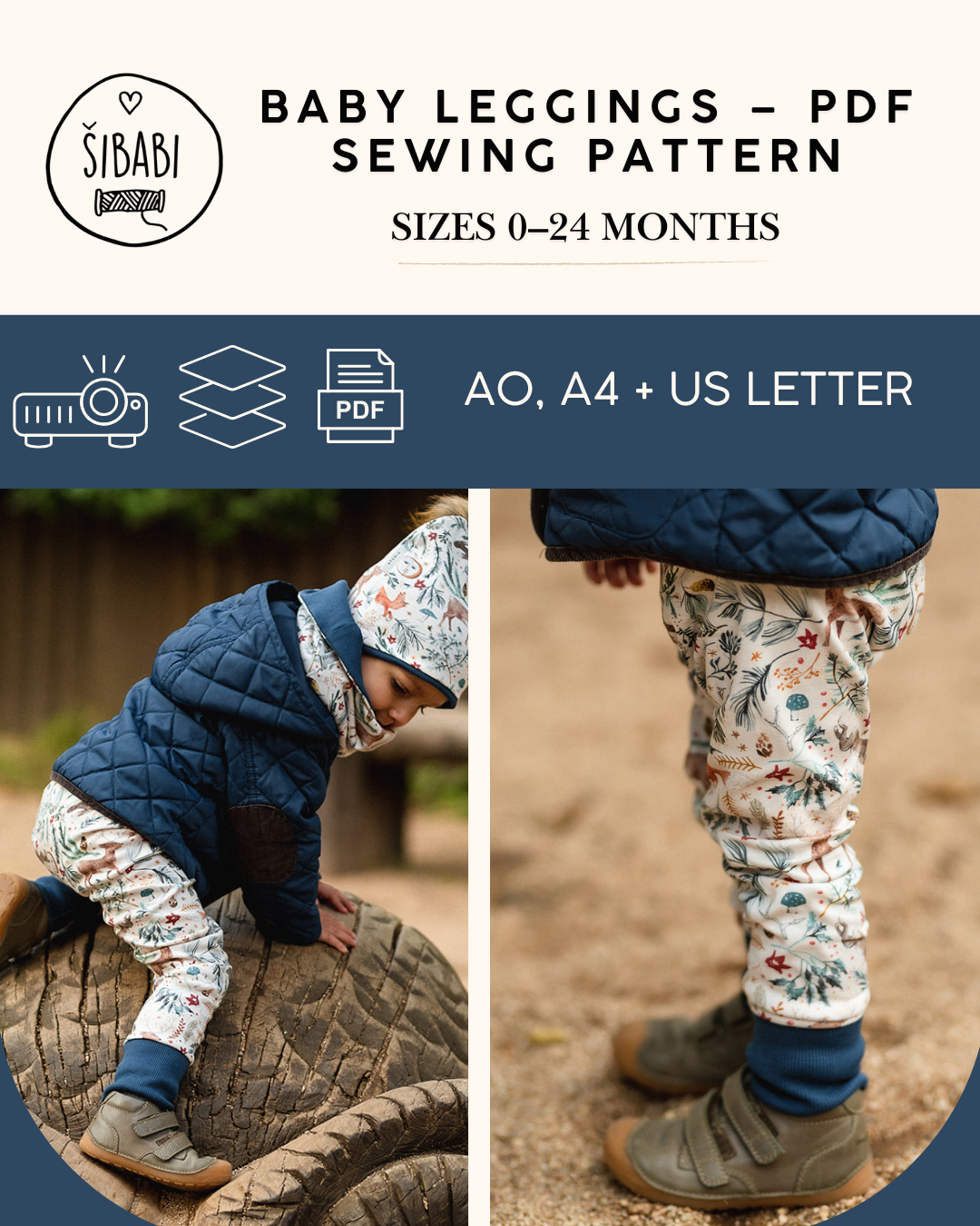 Chandler baby leggings sewing pattern PDF - A4, Letter and Plotter formats included
