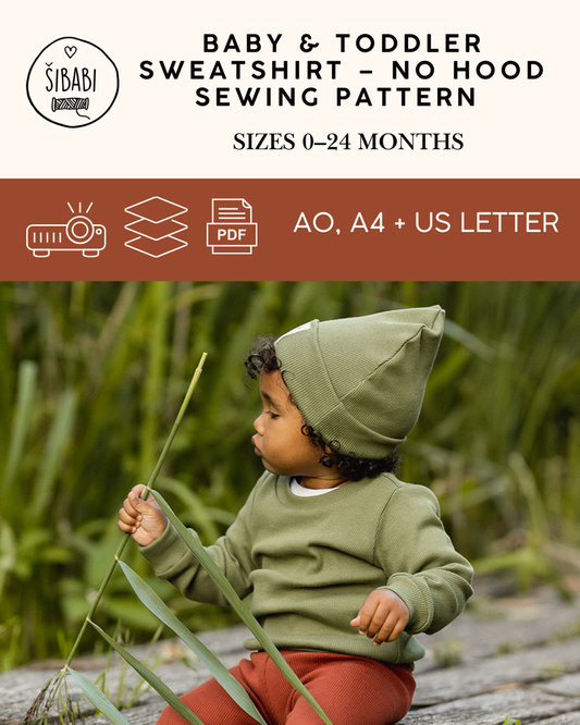 Baby & Toddler Sweatshirt Sewing Pattern – No Hood (Sizes 56–92)